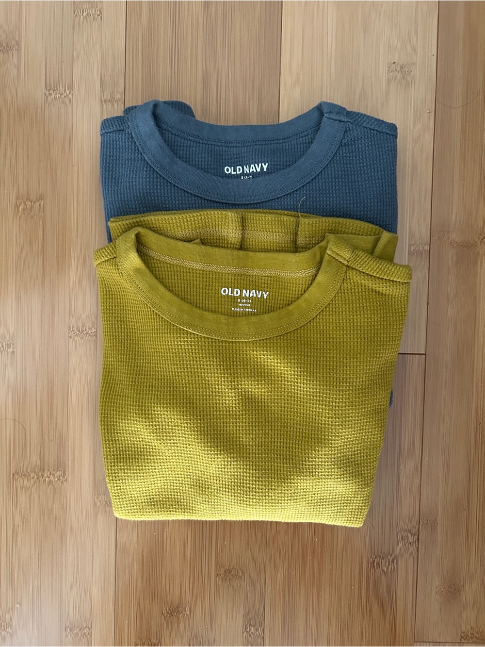 Lot of 2 Old Navy Boys Waffle Knit Thermal Shirts Size S 6-7 Blue Green